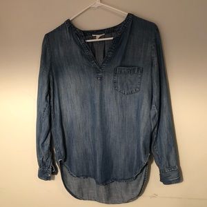 Denim split neck top